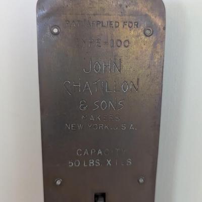 Antique John Chatillon & Sons Brass Hanging Scale Type 100 50lbs New York USA (K)