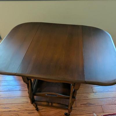 Antique Mahogany Tea Cart Drop Leaf Sides With Slide Out Drawer (DR)