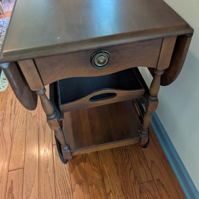 Antique Mahogany Tea Cart Drop Leaf Sides With Slide Out Drawer (DR)