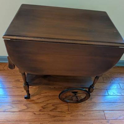 Antique Mahogany Tea Cart Drop Leaf Sides With Slide Out Drawer (DR)