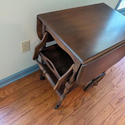 Antique Mahogany Tea Cart Drop Leaf Sides With Slide Out Drawer (DR)