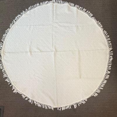 Vintage Round White Cotton Tablecloth with Fringe