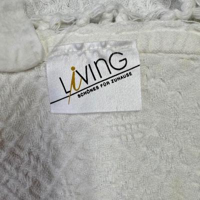 Vintage Round White Cotton Tablecloth with Fringe
