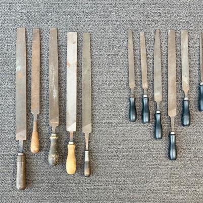 Lot of 11 Vintage Metal Files with Wooden Handles