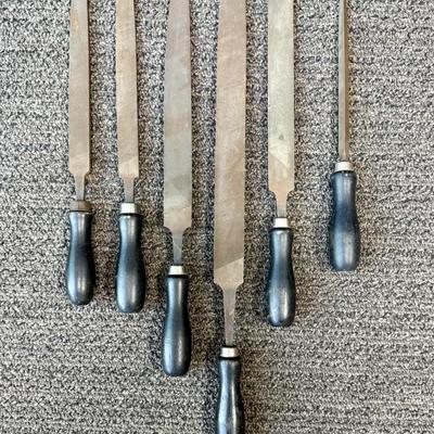 Lot of 11 Vintage Metal Files with Wooden Handles
