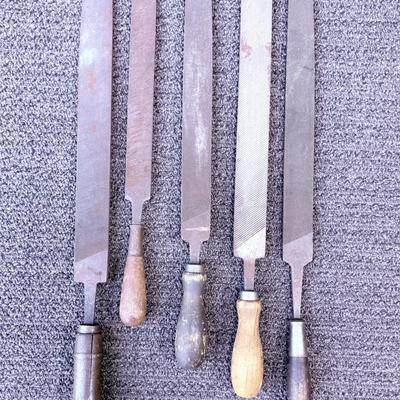 Lot of 11 Vintage Metal Files with Wooden Handles