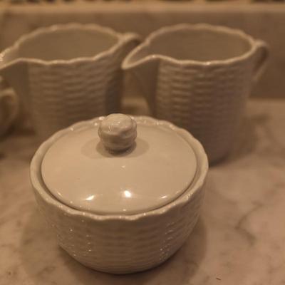 Tienshan White Wicker Porcelain Coffee Service Set