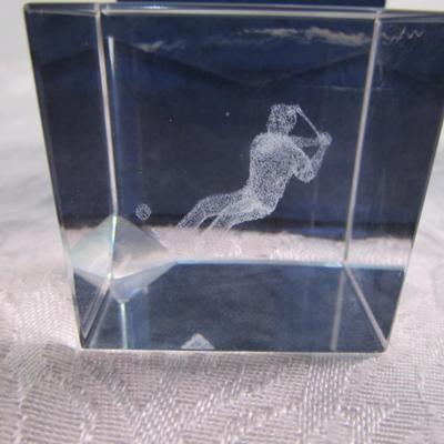 New in box - Golfer etched paperweight
