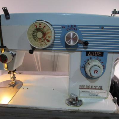 Vintage White metal sewing machine with case