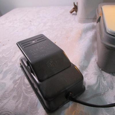 Vintage White metal sewing machine with case