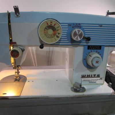 Vintage White metal sewing machine with case