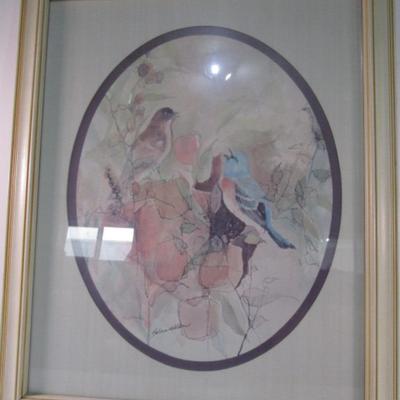 Framed picture of 2 birds by Barbara Walden