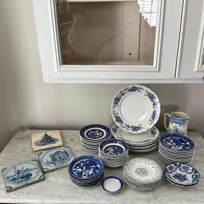 L841 Large Lot Blue & White China With Three Tiles