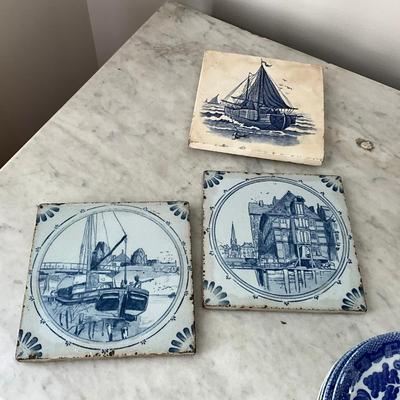 L841 Large Lot Blue & White China With Three Tiles