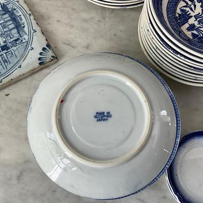 L841 Large Lot Blue & White China With Three Tiles