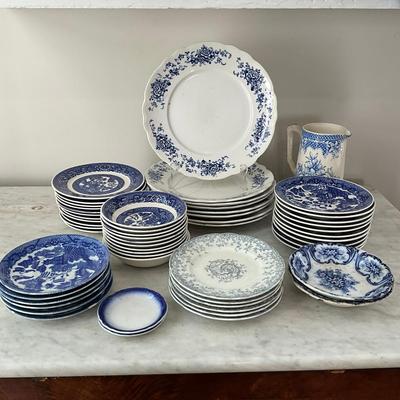 L841 Large Lot Blue & White China With Three Tiles