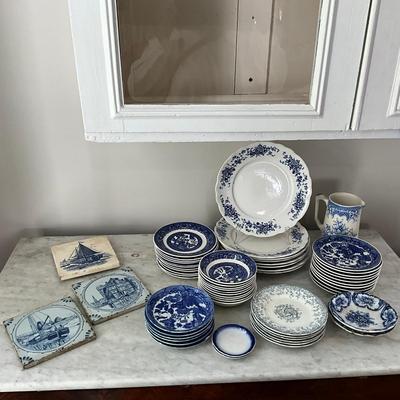 L841 Large Lot Blue & White China With Three Tiles