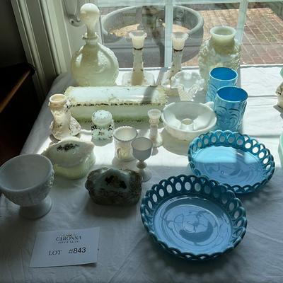 L843 Large Lot Victorian Blue and White Milk Glass