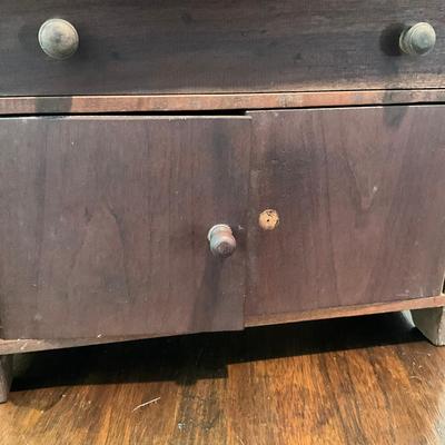 L854 Antique Salesman Sample/Doll Pine Hutch With mIrror