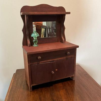 L854 Antique Salesman Sample/Doll Pine Hutch With mIrror