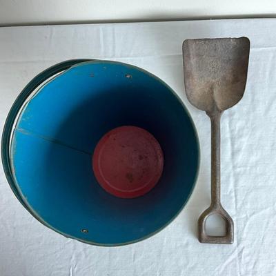 D860 Antique T. Cohns "How To Be A Practical Pig" Sand Pail With Shovel