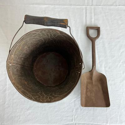 L867 Antique French Sand Pail With Shovel