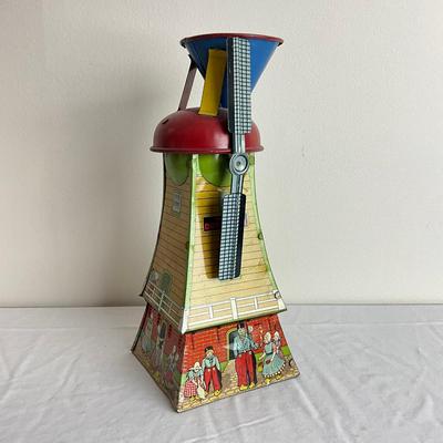 D873 Antique Tin Dutch Mill Mechanical Sand toy