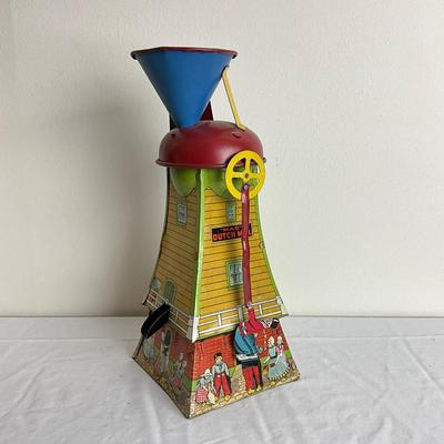 D873 Antique Tin Dutch Mill Mechanical Sand toy