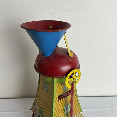 D873 Antique Tin Dutch Mill Mechanical Sand toy