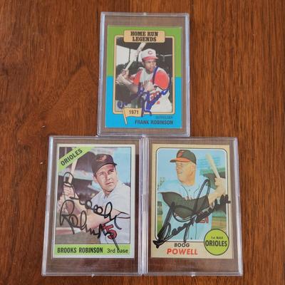3 Baltimore Orioles Signed Autographed Baseball Cards Brooks Robinson, Frank Robinson, Boog Powell
