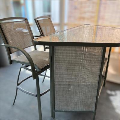 Folding Patio Outdoor Bar w 2 Stools Set