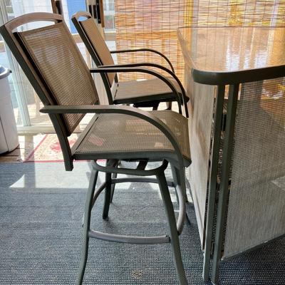 Folding Patio Outdoor Bar w 2 Stools Set