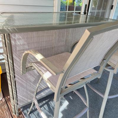 Folding Patio Outdoor Bar w 2 Stools Set