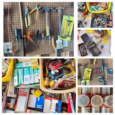 Tool Mixed Garage Lot - Nails, Hand Tools, Hardware, etc.