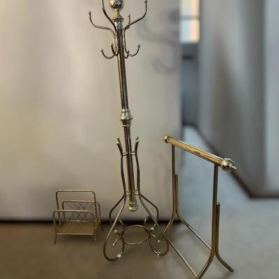 3 Pc Metal Rack Lot - Coat, Quilt, Magazine