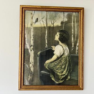 Antique Mirror, 2 Vintage Framed Prints