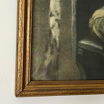 Antique Mirror, 2 Vintage Framed Prints