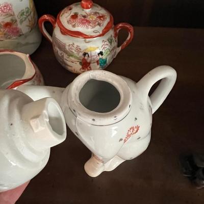 Lot of 2 Japanese Porcelain Tea Sets + Cat Ceramic Tea Pot