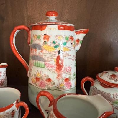 Lot of 2 Japanese Porcelain Tea Sets + Cat Ceramic Tea Pot