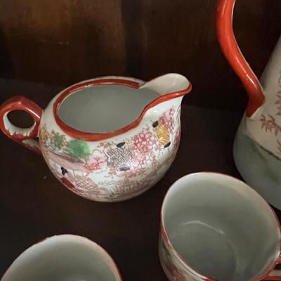 Lot of 2 Japanese Porcelain Tea Sets + Cat Ceramic Tea Pot
