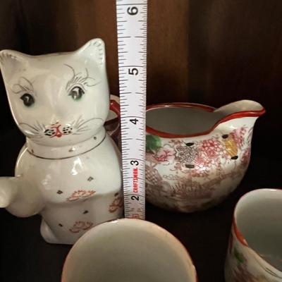 Lot of 2 Japanese Porcelain Tea Sets + Cat Ceramic Tea Pot