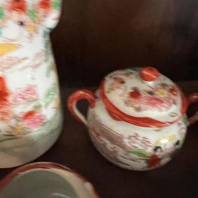 Lot of 2 Japanese Porcelain Tea Sets + Cat Ceramic Tea Pot