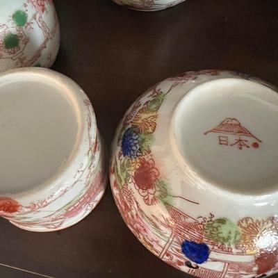 Lot of 2 Japanese Porcelain Tea Sets + Cat Ceramic Tea Pot