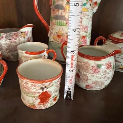 Lot of 2 Japanese Porcelain Tea Sets + Cat Ceramic Tea Pot