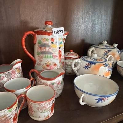 Lot of 2 Japanese Porcelain Tea Sets + Cat Ceramic Tea Pot