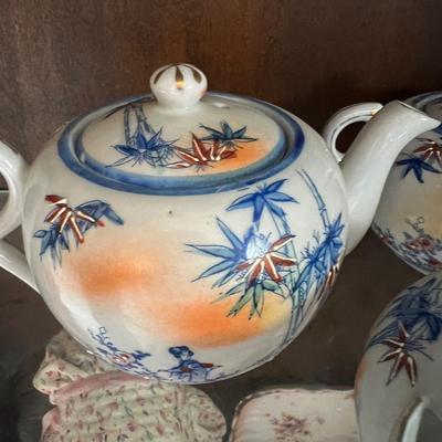 Lot of 2 Japanese Porcelain Tea Sets + Cat Ceramic Tea Pot