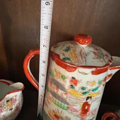 Lot of 2 Japanese Porcelain Tea Sets + Cat Ceramic Tea Pot