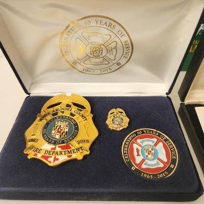 Collection of Anne Arundel County Fire Department Badges 50 Years of Service