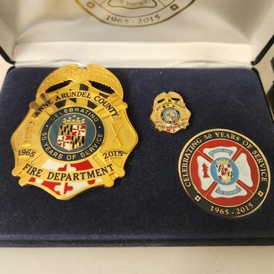 Collection of Anne Arundel County Fire Department Badges 50 Years of Service