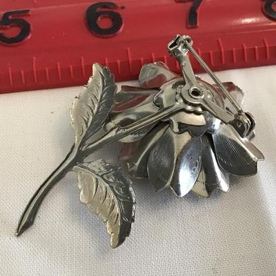 Vintage Large Silver Tone Flower Brooch